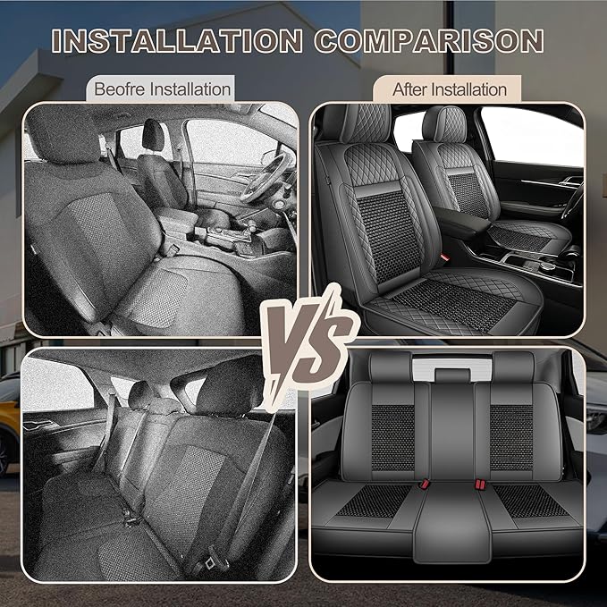 TTX LIGHTING for Chevy Trax 2024-2026 Car Seat Covers, Breathable Ice Silk & Leather Seat Protector, Cool & Anti-Sweat for Long Driving, Airbag Compatible, 5 Seats Full Set (Black&Gray)