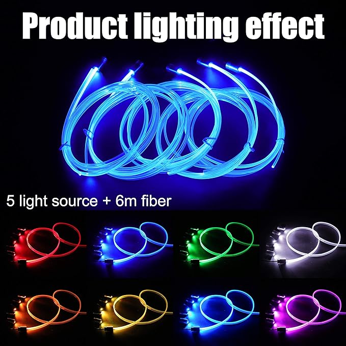 6 Meters Optic Fiber Car Ambient Lighting with RF Remote Control 8 Colors Multicoloured Music Interior Lighting Kit DC 12V 1W