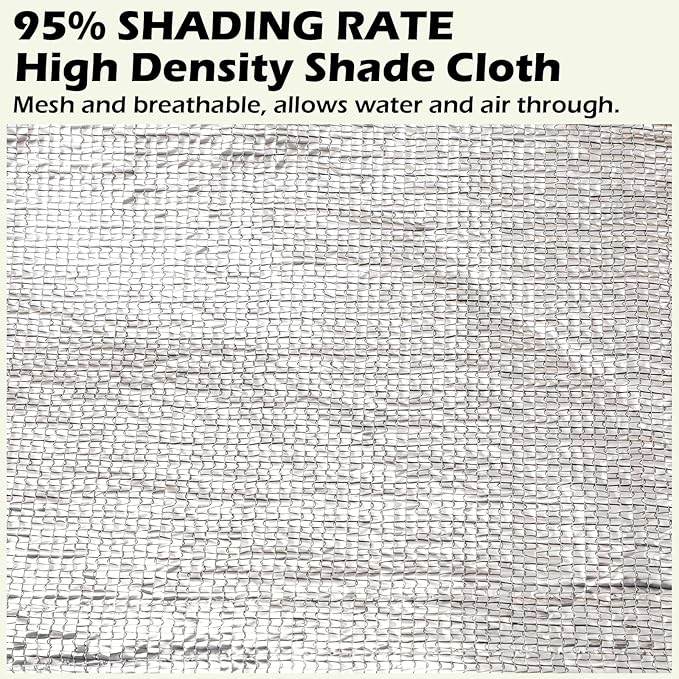 95% Sun Block Heavy Duty Aluminum Foil Shade Cloth with Grommets,20ft x 20ft, Mesh Sun Block Fabric Cover, Canopy, Privacy Screen for Outdoor Patio, Garden, Backyard, Silver