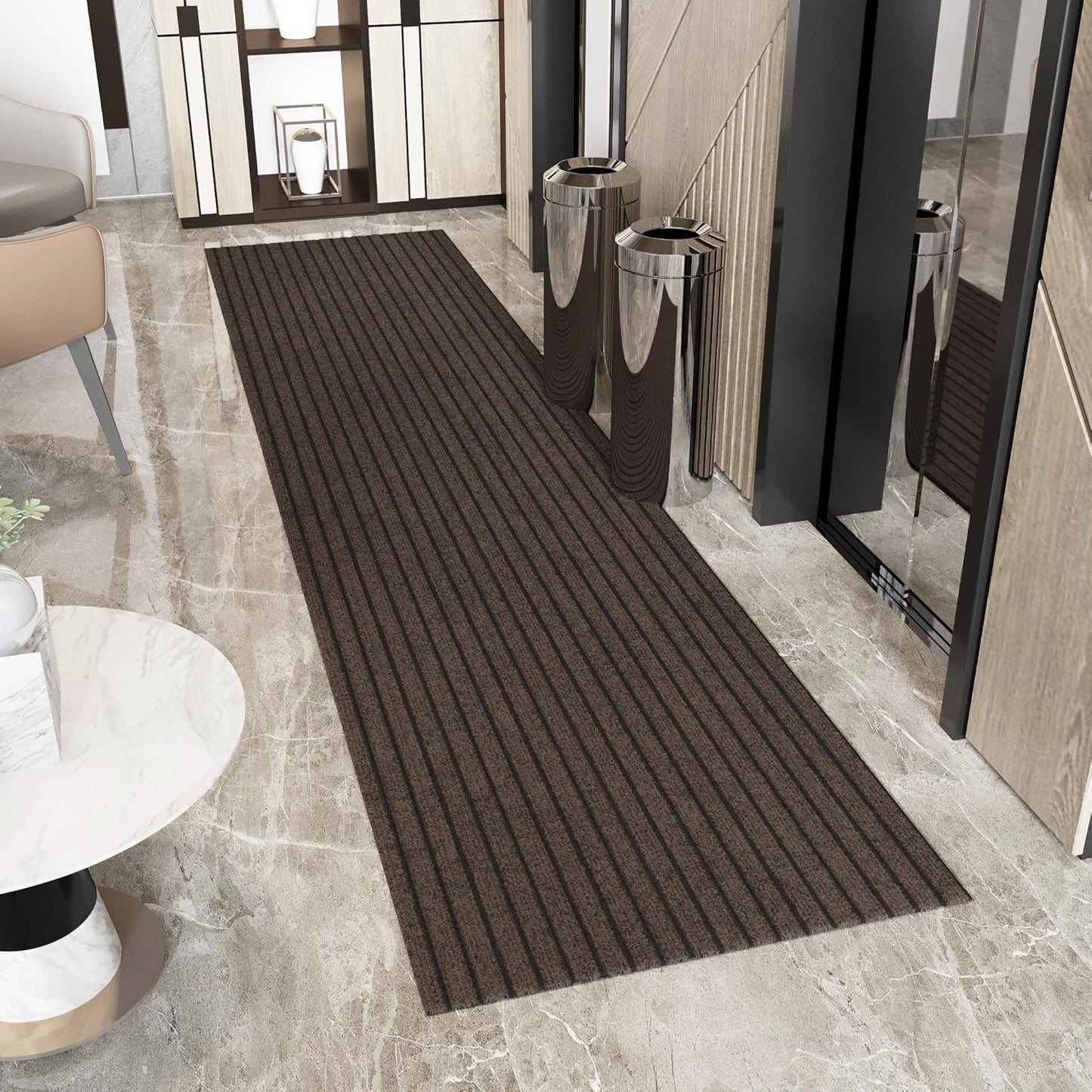 Ottomanson 2'7" x 14' Hallway Runner with Scraper Pile - Extra Durable Non-Slip Rug Mat for Indoor & Outdoor Use - Ideal for Kitchen, Entryway & Garage - High-Traffic Carpet, Brown