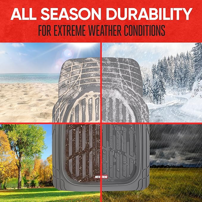Motor Trend FlexTough™ Deep Dish Contours Rubber Car Floor Mats with Trunk Mat Cargo Liner, Front & Rear Combo Set fits Most Car SUV Van Coupe Sedan, Heavy Duty All Weather Trim to Fit