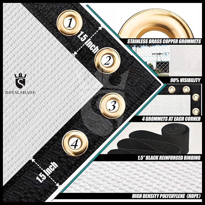 Royal Shade Custom Size 5' x 6' White Fence Privacy Screen Windscreen Cover Netting Mesh Fabric Cloth - Cable Zip Ties Included (We Make Custom Size)