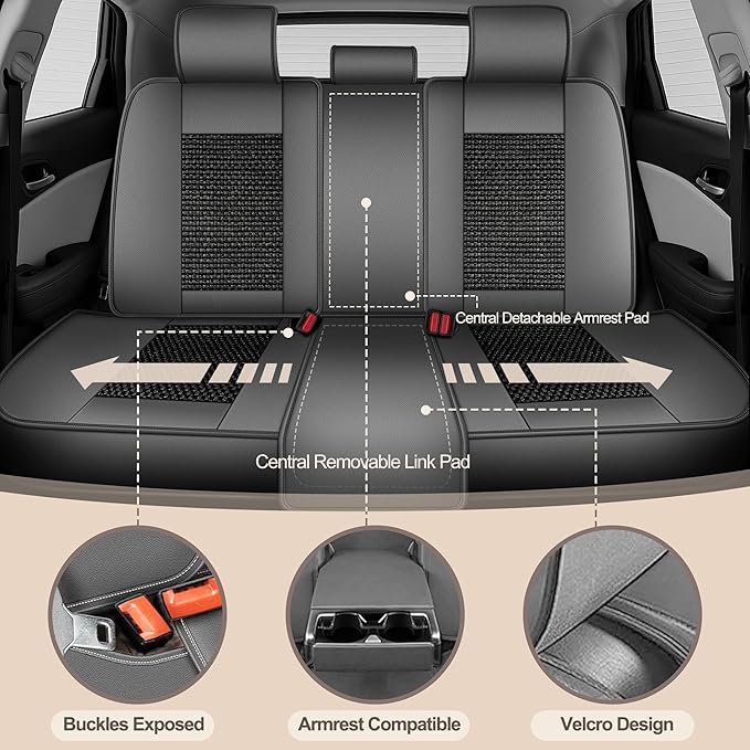 TTX LIGHTING for Cadillac XT5 2017-2026 Car Seat Covers, Breathable Ice Silk & Leather Seat Protector, Cool & Anti-Sweat for Long Driving, Airbag Compatible, 5 Seats Full Set (Black&Gray)