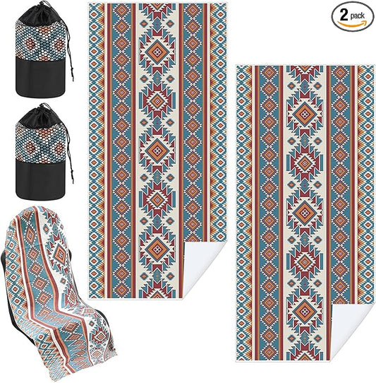 2 Pack Car Seat Towel Covers with Storage Bag 63 x 32 Inch Athletic Running Towel Seat Sweat Washable Non Slip Cover Gift for Car Outdoor Sport Activities (Tuscon Aztec)