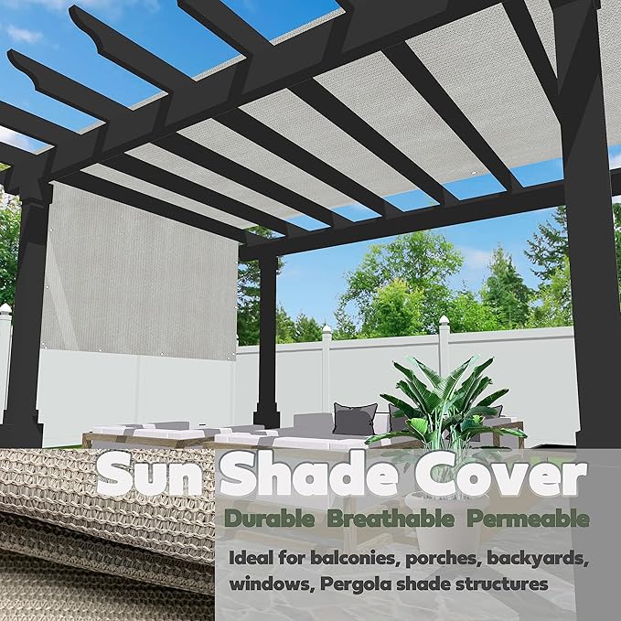 Alion Home Sun Shade Privacy Panel with Grommets and Hems on 4 Sides for Patio, Awning, Window, Pergola or Gazebo - Smoke Tan (10' x 10')