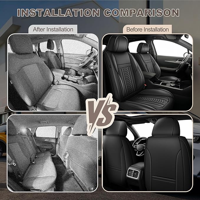 TTX LIGHTING for Cadillac XT5 2017-2026 Seat Covers: Waterproof Leather Seat Protector with Airbag Compatible (2 Front Seats,Black)