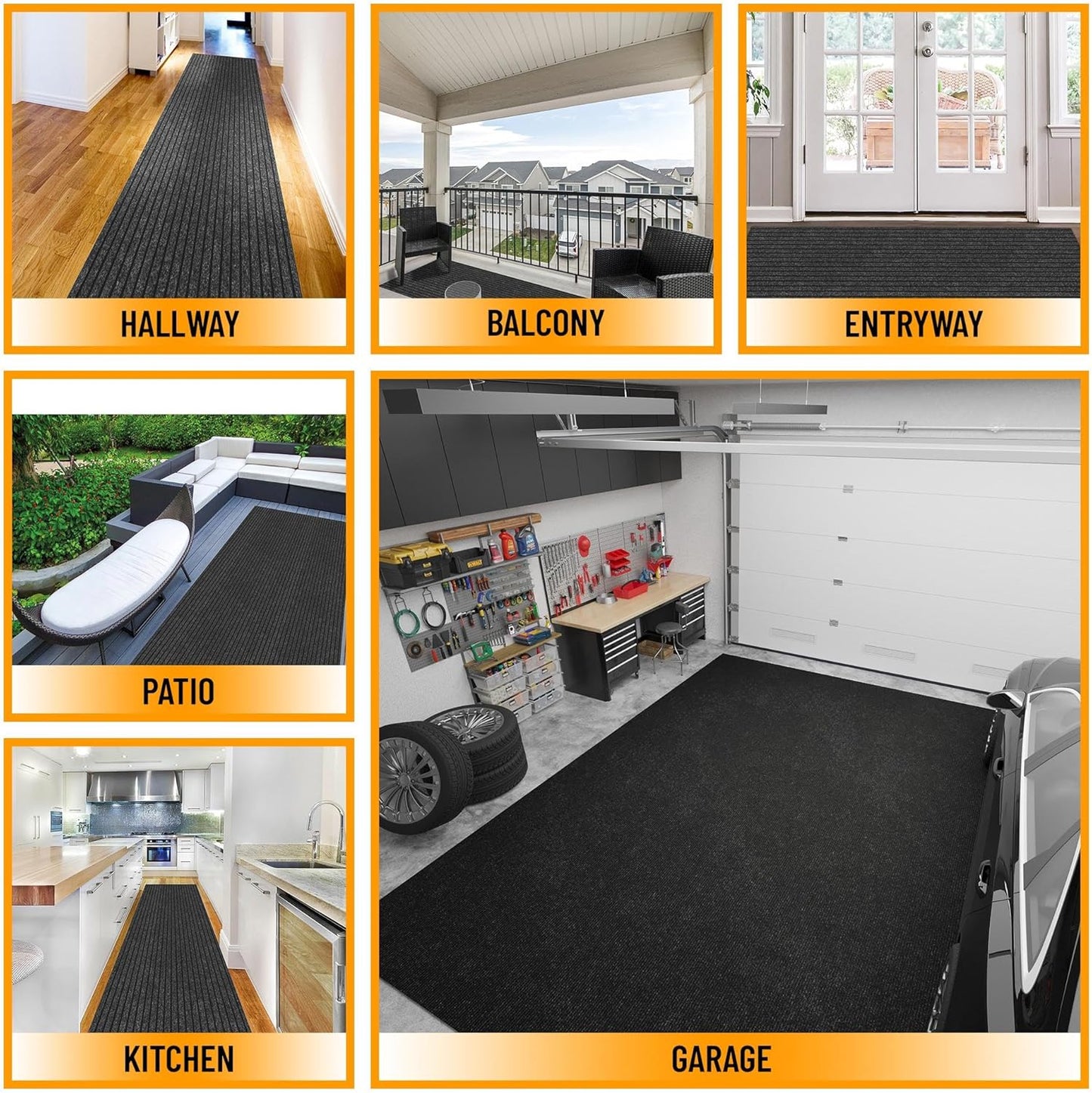 Ottomanson 2'7" x 10' Hallway Runner with Scraper Pile - Extra Durable Non-Slip Rug Mat for Indoor & Outdoor Use - Ideal for Kitchen, Entryway & Garage - High-Traffic Carpet, Black