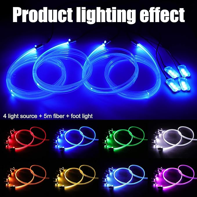 Car Ambient Lighting 64 Colors Multicoloured Music Optic Fiber RF Remote Controller Control Car DIY Decorative Atmosphere Lighting Kit DC 12V 1W 5m