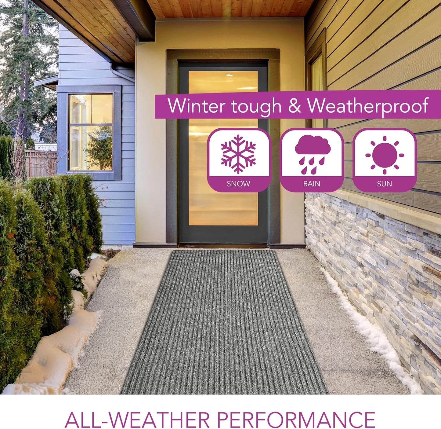 iCustomRug Spartan Weather Warrior Duty Indoor/Outdoor Utility Ribbed in 3ft,4ft,6ft Widths 70 Custom Sizes with Natural Non-Slip Rubber Backing 4'X66' in Grey