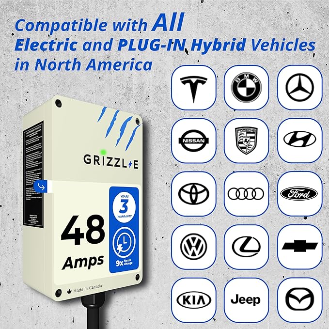 Grizzl-E 48A Ultimate Level 2 Fastest 48A Electric Vehicle (EV) Charger, UL Tested and Certified, Metal Case, Indoor/Outdoor Electric Car Fast Charging Station, Hardwired, Ultra Edition, J1772