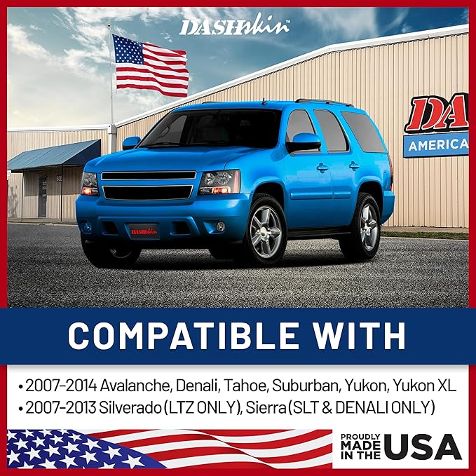 DashSkin Dash Cover Compatible with 2007-2014 Chevy Tahoe Suburban Avalanche & GMC Yukon & Yukon XL Without Dash Speaker in Dark Titanium - Hard Molded Plastic Dashboard Cap