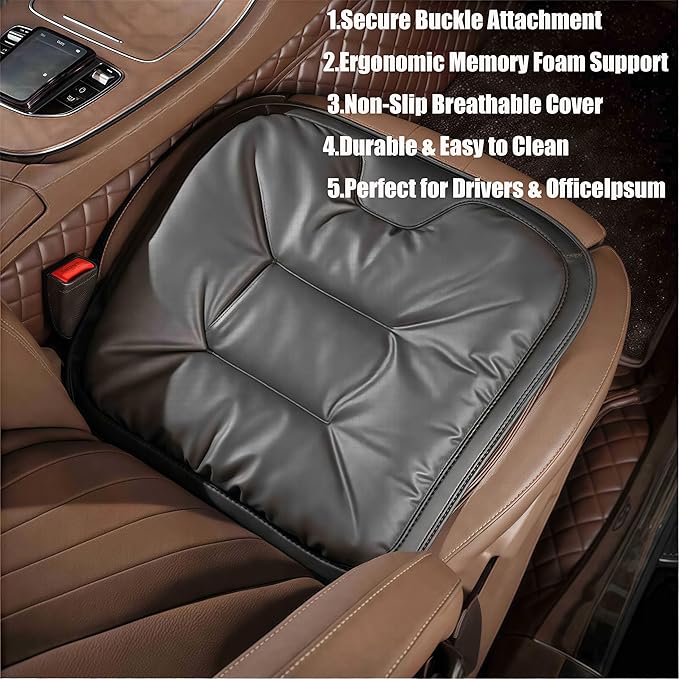 2026 New Skin-Friendly & Dirt-Repellent Leather Seat Cushions, Ergonomic Memory Foam Lumbar Support, Non-Slip Breathable Cover, Removable Washable, Ideal for Drivers & Office Long Sitting (black)