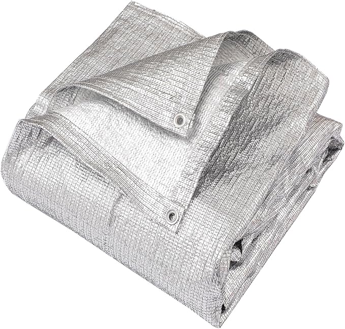95% Sun Block Heavy Duty Aluminum Foil Shade Cloth with Grommets,10ft x 16ft, Mesh Sun Block Fabric Cover, Canopy, Privacy Screen for Outdoor Patio, Garden, Backyard, Silver
