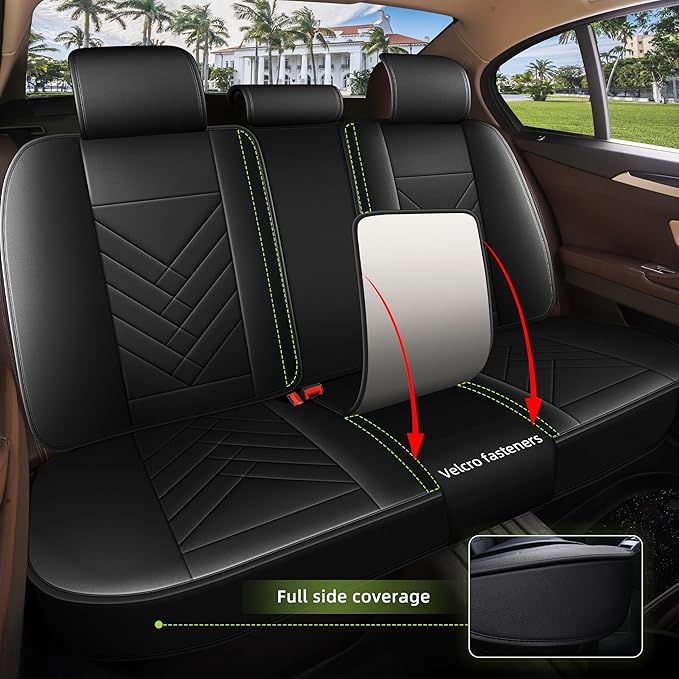 AOMSAZTO Car Seat Covers Full Set Fit for Fiat 500L 2016-2023 Waterproof Faux Leather Car Seat Cushions Automotive 5 Seat Covers Set（Black）