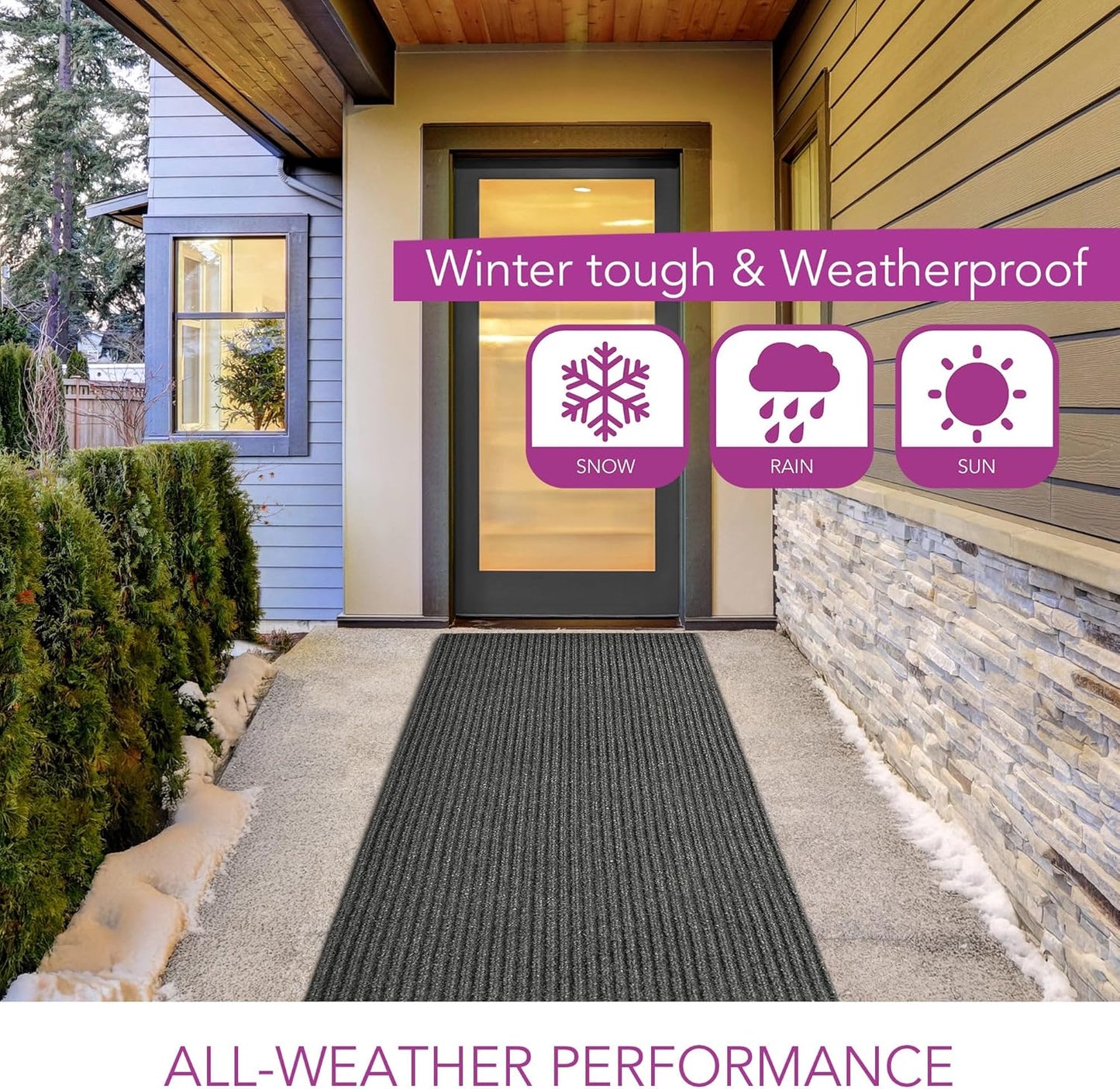 iCustomRug Spartan Weather Warrior Indoor/Outdoor Utility Ribbed Carpet Runner with Non-Slip Thermoplastic Rubber Backing, 3ft X 40ft in Charcoal