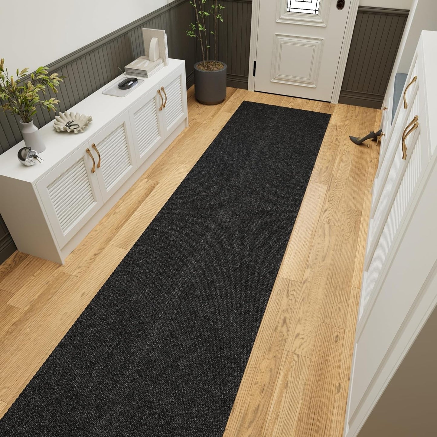 Ottomanson 2' x 46' Hallway Runner with Scraper Pile Extra Durable Non-Slip Rug Mat for Indoor & Outdoor Use - Ideal for Kitchen, Entryway, Patio & Garage - High-Traffic Carpet, Black