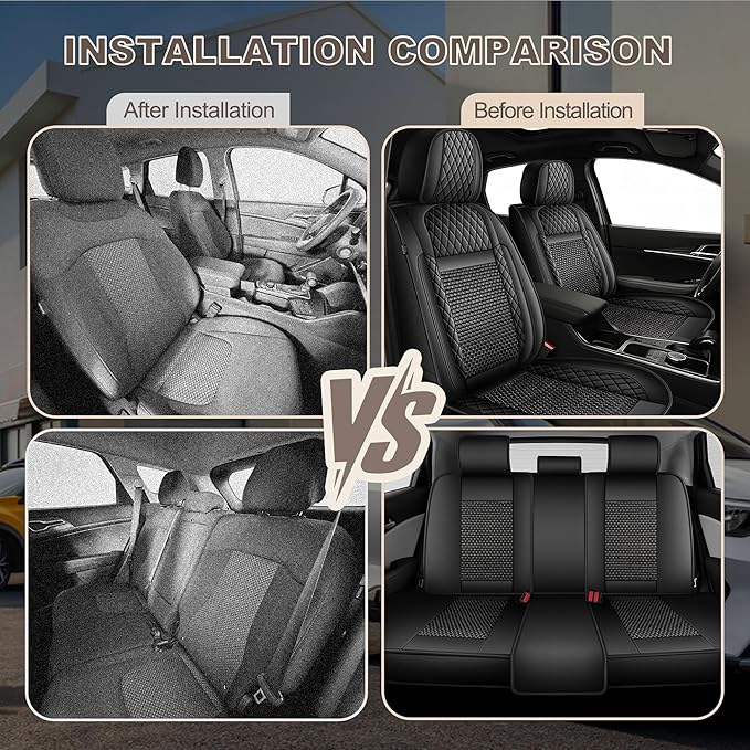 TTX LIGHTING for Jeep Patriot 2007-2017 Car Seat Covers, Breathable Ice Silk & Leather Seat Protector, Cool & Anti-Sweat for Long Driving, Airbag Compatible, 5 Seats Full Set (Black)
