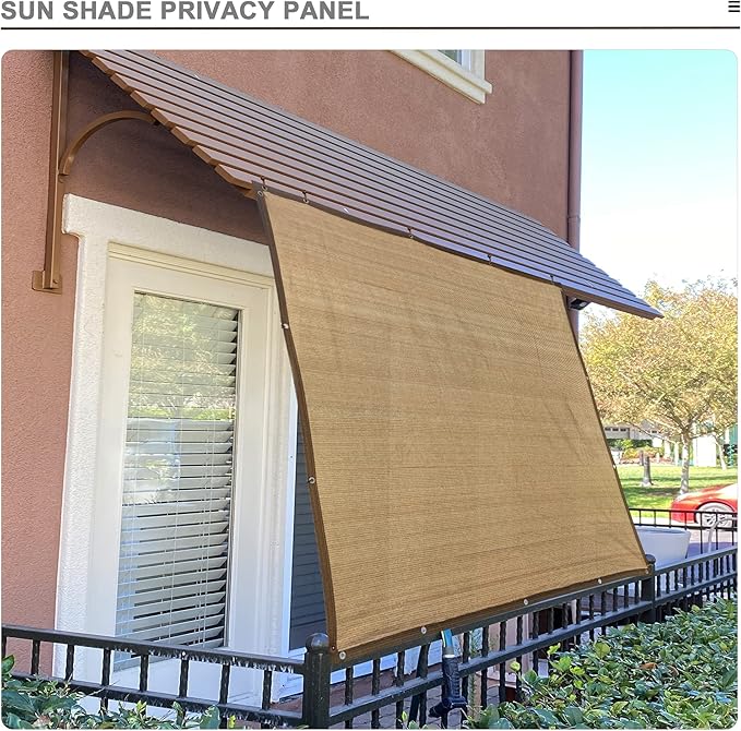 Sun Shade Privacy Panel with Grommets on 4 Sides for Patio, Awning, Window Cover, Pergola or Gazebo (Walnut, 8' x 8')