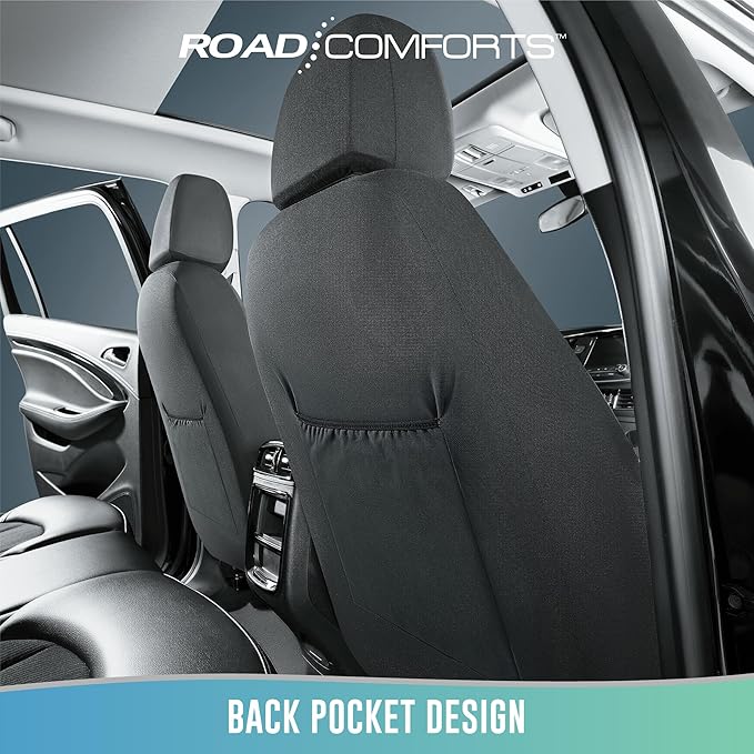 Road Comforts Car Seat Cover, Leather Car Seat Covers, Front Low Back Sport Seat Covers, Airbag Compatible, Universal Fits for Most Cars (Beige)