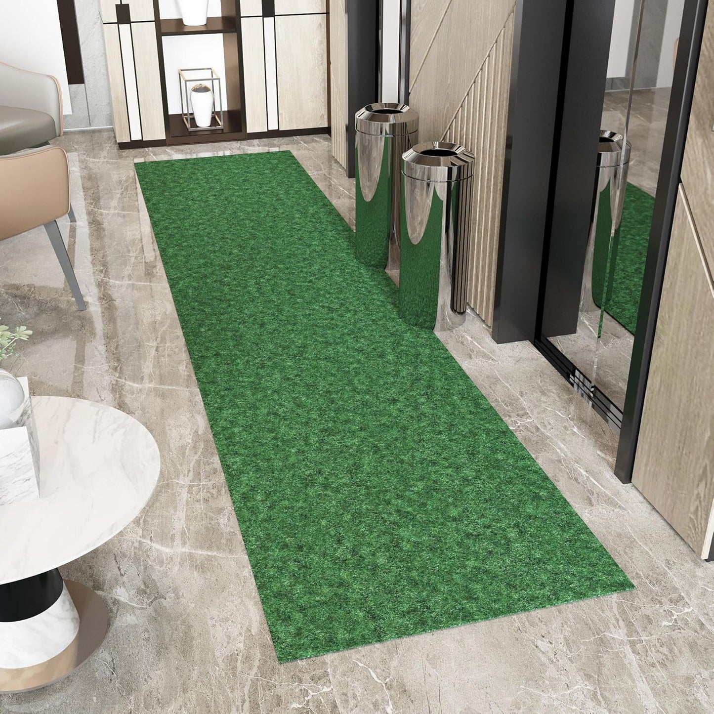 Ottomanson 2' x 15' Hallway Runner with Scraper Pile Extra Durable Non-Slip Rug Mat for Indoor & Outdoor Use - Ideal for Kitchen, Entryway, Patio & Garage - High-Traffic Carpet, Green