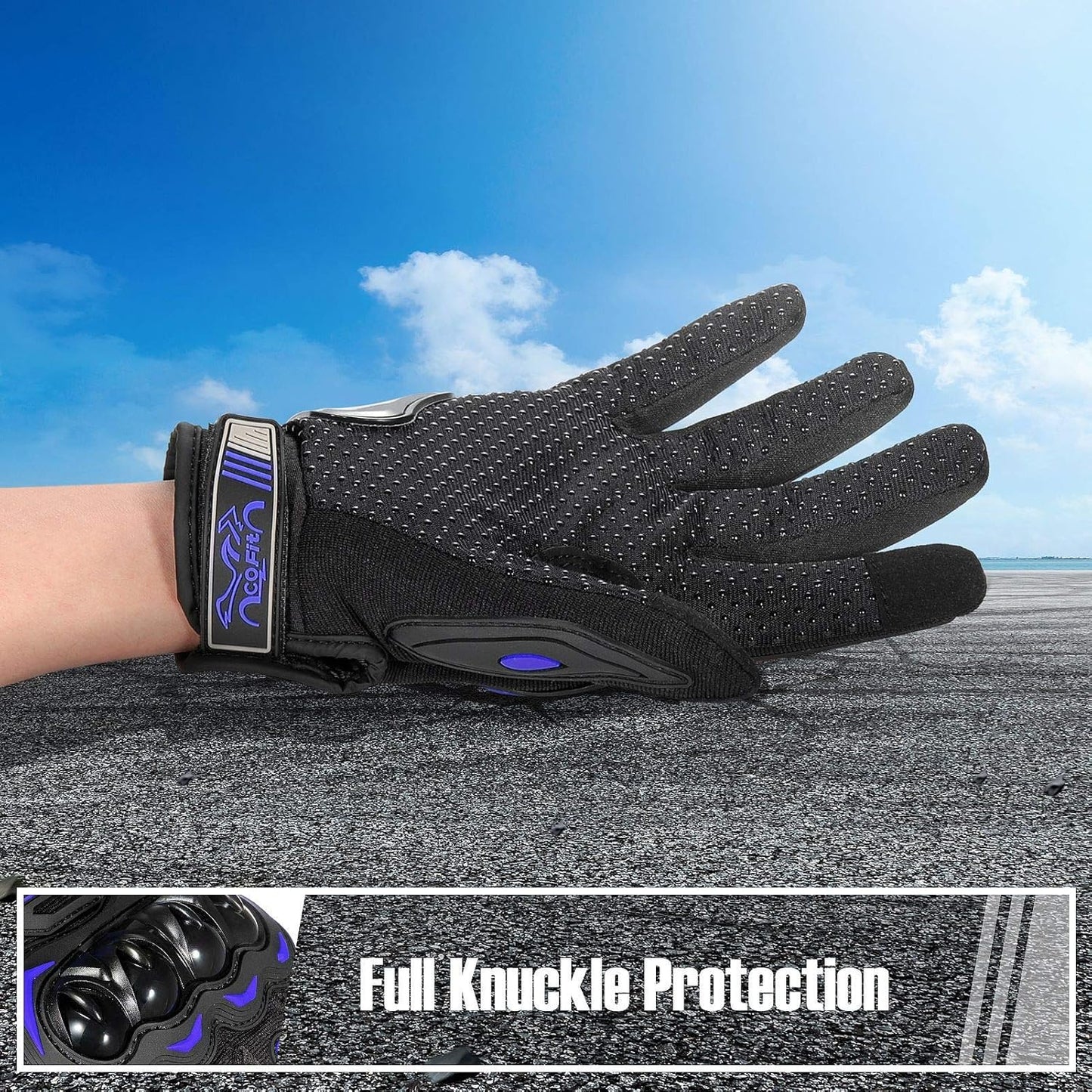 COFIT Motorcycle Gloves Breathable, Touchscreen Motorbike Gloves Anti-Slip with Good Grip Hard Knuckles Protection for Men Women Motocross, BMX ATV MTB Cycling, Road Racing - Blue XL