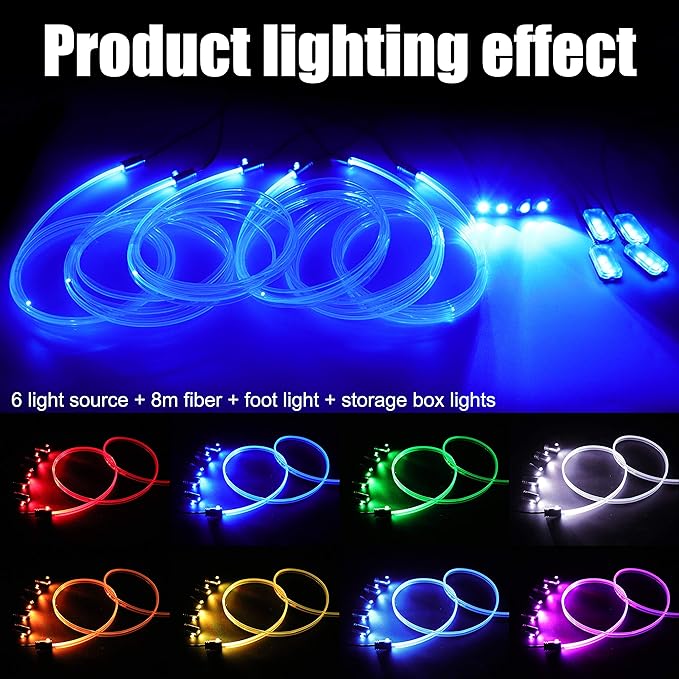 64 Colors Car Ambient Lighting Fiber Optic APP Control Multicoloured Music Car Atmosphere Decorative Lighting Kit 1W DC 12V-24V 8m