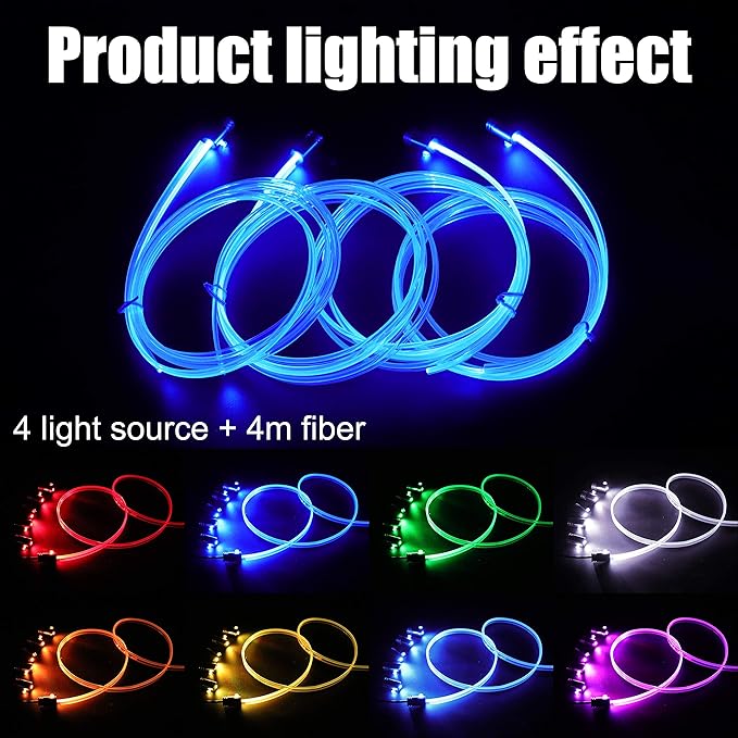 Car Ambient Lighting Kit 8 Colors Multicoloured Music Optic Fiber RF Remote Control Car DIY Decorative Atmosphere Lighting DC 12V 1W 4m
