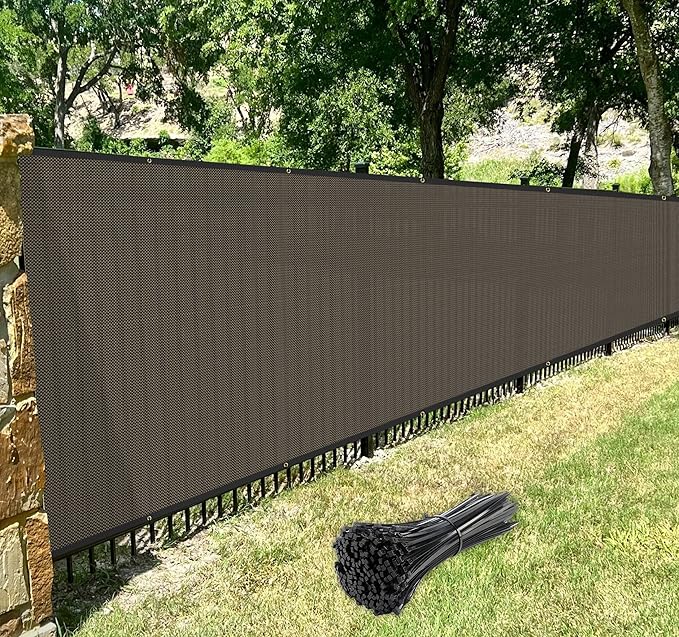 Windscreen4less Privacy Fence Screen Heavy Duty Windscreen Fencing Mesh Fabric Shade Net Cover with Brass Grommtes for Outdoor Wall Garden Yard Pool Deck, 8'x6' Brown