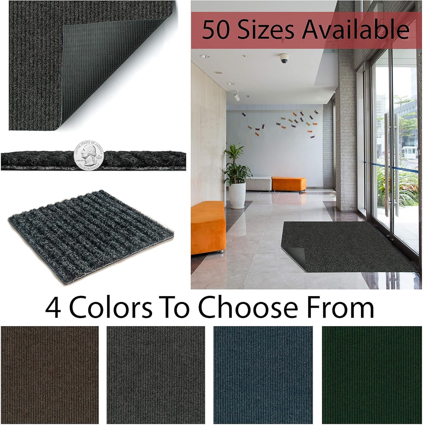 KOECKRITZ Heavy Duty Durable All Weather Indoor/Outdoor Non Slip Entrance Mat Rugs and Runners for Office Business Building Home Garage Front Door (4' x 9', Brick)