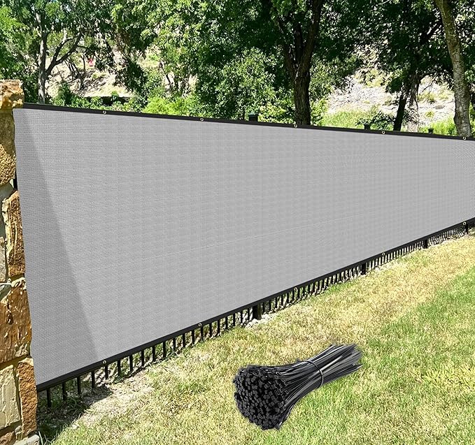 Windscreen4less Privacy Fence Screen Heavy Duty Windscreen Fencing Mesh Fabric Shade Net Cover with Brass Grommtes for Outdoor Wall Garden Yard Pool Deck, 8'x164' Light Gray
