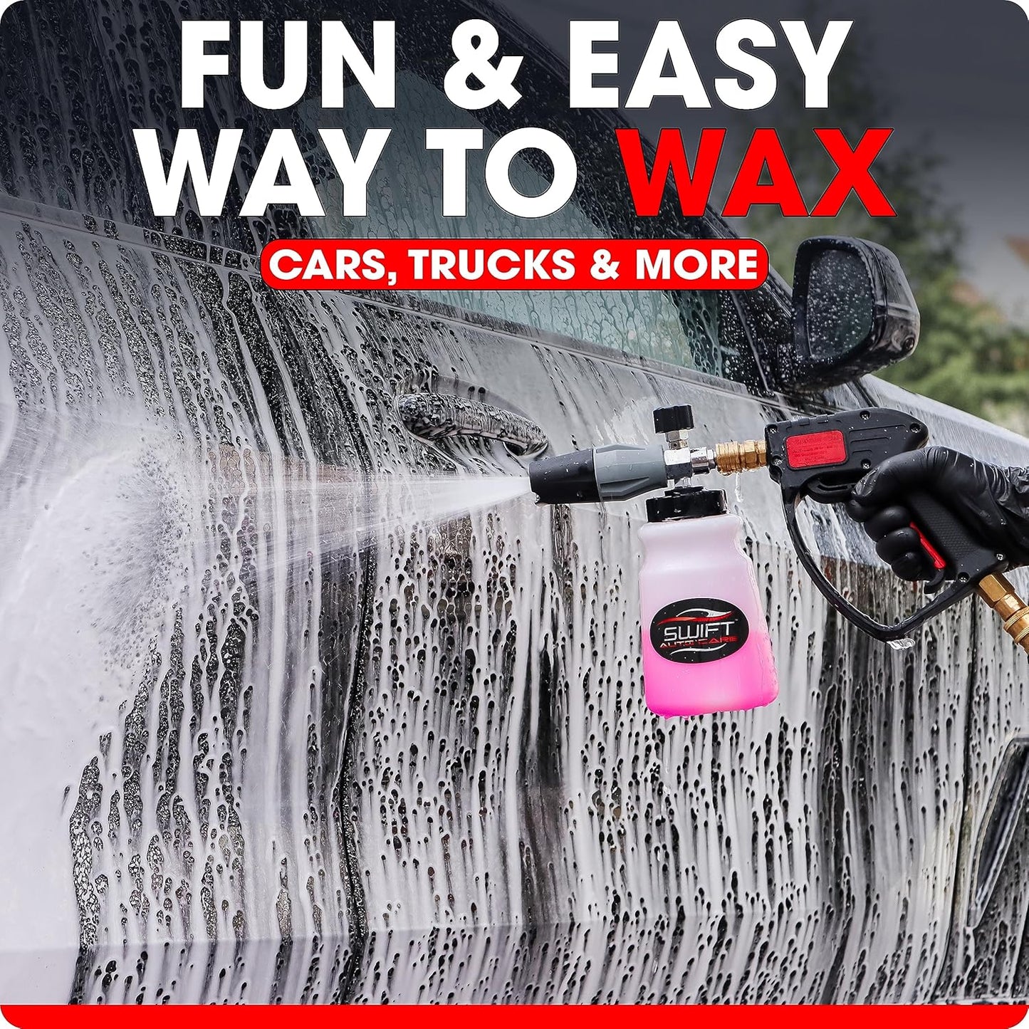 Swift Touchless Ceramic Foamable Wax (32 Oz) – Spray On/Rinse Off For High-Gloss, Hydrophobic Protective Layer | For Foam Cannon & Foam Pump Sprayer After Car Wash | Wax Cars, Trucks, RV’s & More!