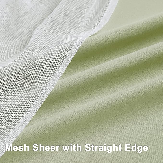 Bujasso Sage Green Blackout Curtains with Sheer Overlay Mix and Match Double Layer Thermal Insulated Window Panels 102 inch for Living Room Bedroom Green Drapes with Tiebacks Grommet Top 54"Wx102"Lx2