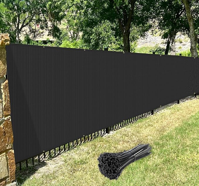 Windscreen4less Privacy Fence Screen Heavy Duty Windscreen Fencing Mesh Fabric Shade Net Cover with Brass Grommtes for Outdoor Wall Garden Yard Pool Deck, 8'x181' Black