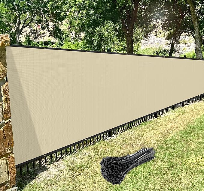 Windscreen4less Privacy Fence Screen Heavy Duty Windscreen Fencing Mesh Fabric Shade Net Cover with Brass Grommtes for Outdoor Wall Garden Yard Pool Deck, 8'x24' Beige
